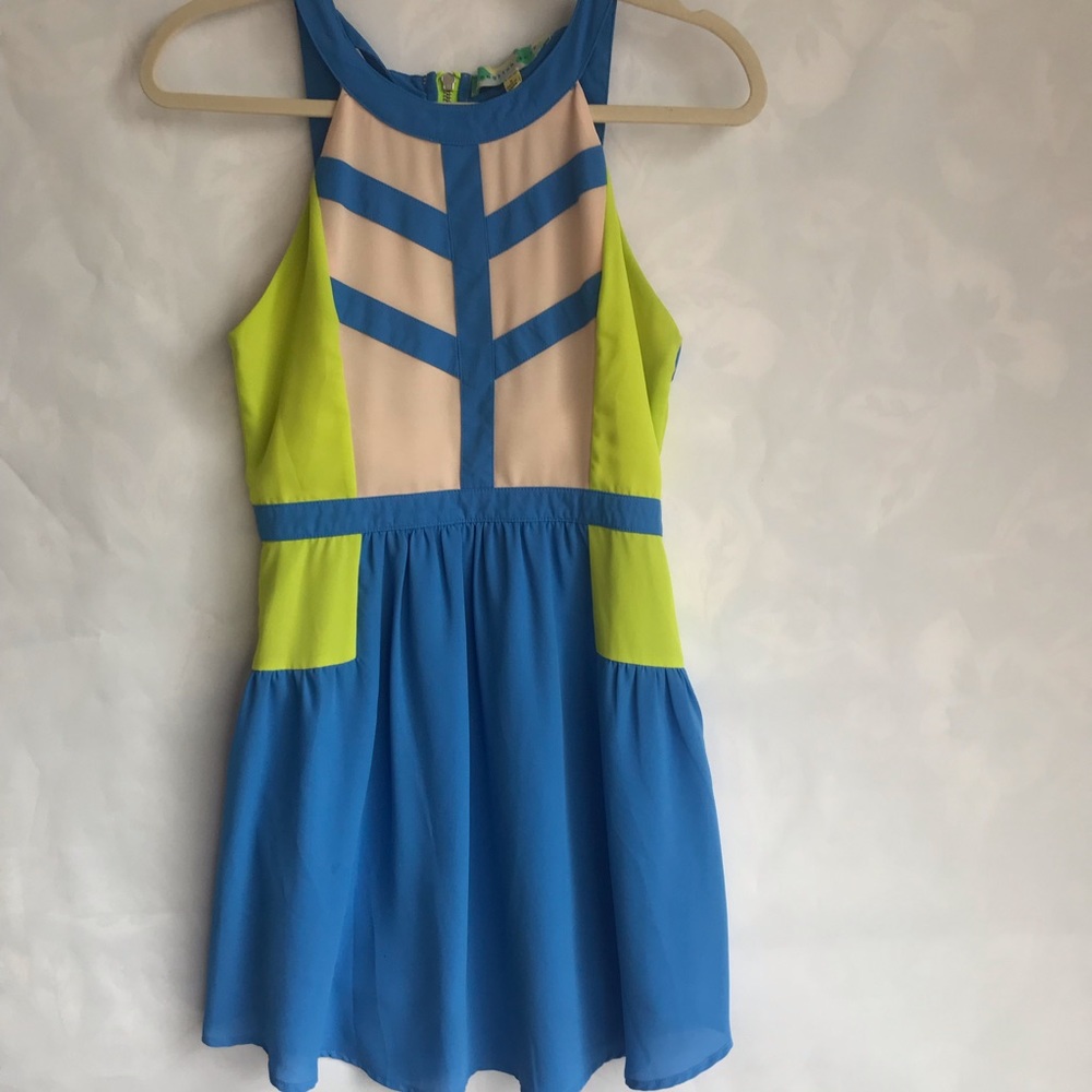 English Rose neon & blue summer dress size small - Picture 3 of 8